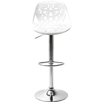 Abbildung von Kare Design Barhocker Ornament, moderner, massiver Tresenstuhl mit Rückenlehne, höhenverstellbar, mattweiß silber, chrom, 50 x 44.5 85 cm (H/B/T)