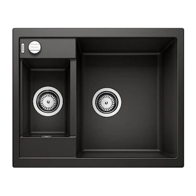 Abbildung von BLANCO METRA 6 Granitspüle aus SILGRANIT schwarz Einbauart: Einbau von Oben reversibel für 60 cm breite Unterschränke Doppeltes Becken eine benutzerfreundliche Nutzung