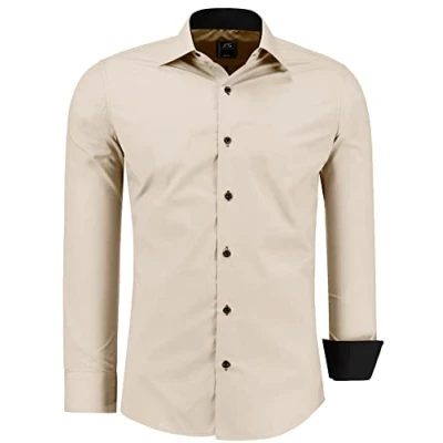 Abbildung von J&#039;S FASHION Herren Hemd Slim Fit Langarm Freizeithemd Pflegeleicht Bügelleicht Ecru 6XL