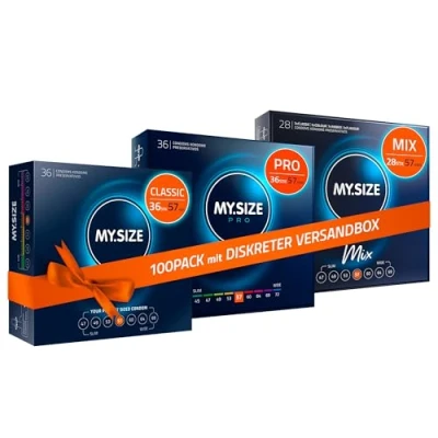 Abbildung von MY.SIZE 100 Kondome 57 mm Megaset Classic + Mix Pro I Größe 4 Stück Sparpackung Premium Kondom extra dünn gefühlsecht hauchzart dünne Wandstärke vegan Condoms for men