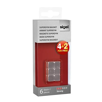 Abbildung von SIGEL GL192 starke Neodym Magnete Cube, 6er Set 1x1x1 cm SuperDym, für Glas Magnettafeln und Whiteboards
