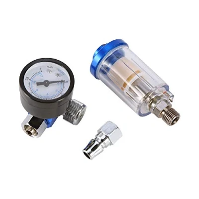 Abbildung von druckminderer lackierpistole,luftdruckregler mit manometer,druckregler spritzpistole,Mini Luftdruckregler, Standard 1/4 Gewinde Luftdruckregler Spray Pneumatische Pistole Manometer + I