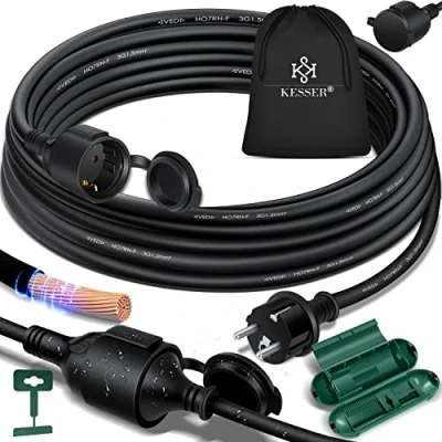 Abbildung von KESSER® Verlängerungskabel 10m mit Schutzkappe Outdoor für Innenbereich Außenbereich Verlängerung Stromkabel 230 V IP44 Schuko Stecker Schutzkontakt Baustellenkabel Schutzkontaktstecker