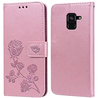 Abbildung von PKQTOP Hülle für Samsung Galaxy A8 2018 Handyhülle,Klappbar Tasche Case,Standfunktion,Kartenfach,Silikon Bumper,Stoßfeste Schutzhülle Cover