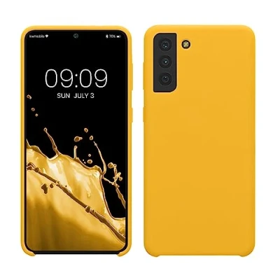 Abbildung von kwmobile Hülle kompatibel mit Samsung Galaxy S21 Plus Silikon Handy Case Handyhülle weiche Oberfläche kabelloses Laden Strahlend Gelb
