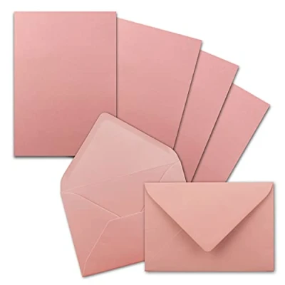 Abbildung von 50x Briefpapier Sets DIN A5 mit C6 Briefumschlägen Altrosa Nassklebung (Rosa) mattes Schreibpapier Kuverts FarbenFroh by GUSTAV NEUSER