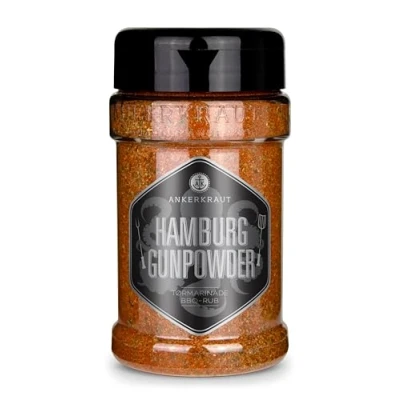 Abbildung von Ankerkraut Hamburg Gunpowder, BBQ rub, rub krydderiblanding, Ankerkrauts hus med sød og røget paprika, 200g i strødåse