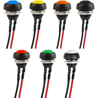 Abbildung von RUNCCI YUN 7 Stück 12mm Momentanen Druckschalter，Mini Momentary Push Button Schalter, Mini DruckTaster, ON OFF Wasserdicht Druckknopf für Auto Boot Arduino DIY, Rund,7 Farben (mit Draht)