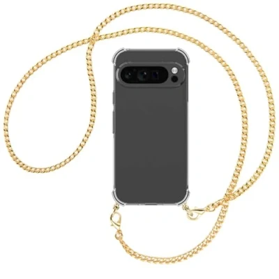 Abbildung von mtb more energy® Handykette kompatibel mit Google Pixel 9 Pro Goldfarbene Kette/Metallteile: Gold Smartphone Hülle zum Umhängen TPU Case