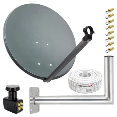 Abbildung von PremiumX SAT Anlage 80cm Antenne Quad LNB 50m Kabel Wandhalter 45cm