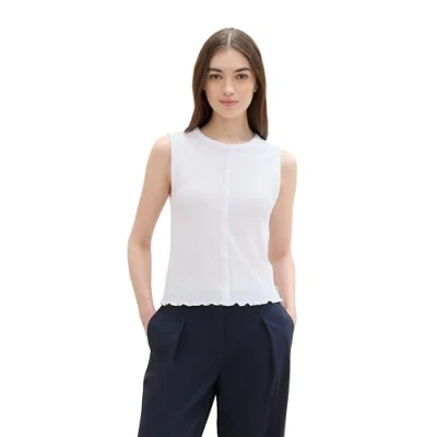 Abbildung von TOM TAILOR Denim Damen Basic Top mit dekorativen Knöpfen, White, XL