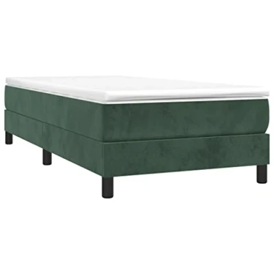 Abbildung von vidaXL Bettgestell, Polsterbett Bett für Schlafzimmer, Bettrahmen mit Lattenrost Stützbeinen, Schlafzimmerbett Einzelbett, Dunkelgrün 100x200cm Samt