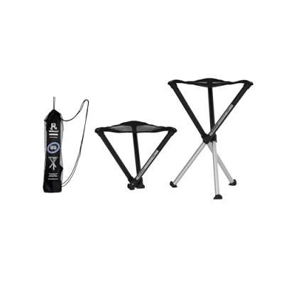 Abbildung von Walkstool Modell Comfort Schwarz und Silber 3 Beiniger Klapphocker aus Aluminium Sitzhöhe 45 cm Faltbar, Belastbar mit 200 kg Hergestellt in Schweden