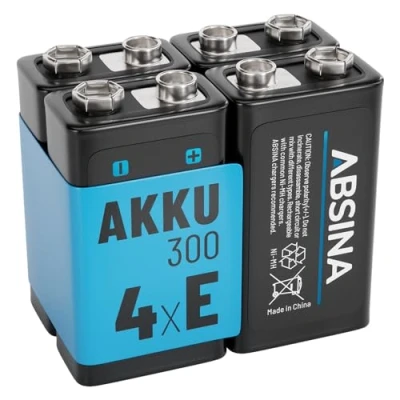 Abbildung von ABSINA 4x 9V Akku Block wiederaufladbar 300 mit geringer Selbstentladung
