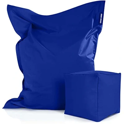 Abbildung von Green Bean 2er Set XXL Sitzsack inkl. Pouf fertig befüllt mit EPS Perlen Riesensitzsack 140x180 Liege Kissen Bag Chair Loung Bodenkissen
