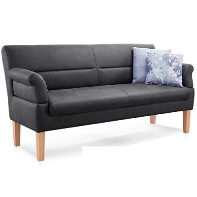 Abbildung von CAVADORE 3 Sitzer Kira, Sitzbank für Küche, Esszimmer oder Wohnküche in Büffellederoptik, Inkl. Armteilverstellung und Federkern, 189 x 94 81, Mikrofaser: dunkelgrau