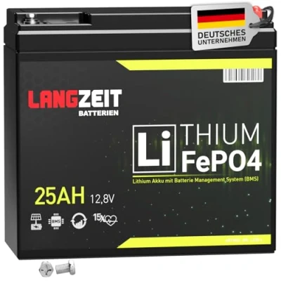 Abbildung von LANGZEIT LiFePO4 12V 25Ah Akku Lithium Batterie Wohnmobil Solarbatterie Eisenphosphat Solar USV ersetzt 20Ah 22Ah 24Ah 26Ah 30Ah