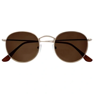 Abbildung von OPULIZE Sol Sonnenbrille Dünner Rand Runde Retro Metallfassungen Kratzfest Getönte Linse UV400 Schutz Gold Braun Spitzen Herren Damen S94 9