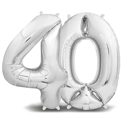 Abbildung von envami® Folienluftballon Zahl Silber 100 cm Riesen Zahlenballon Fliegt mit Helium Luftballon Geburtstag Geburtstagsdekoration Deko (40 einzeln)