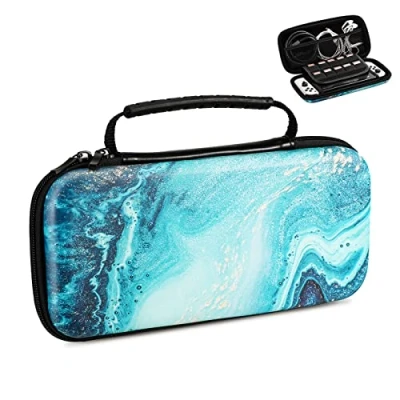 Abbildung von TiMOVO Tasche Kompatibel mit Nintendo Switch OLED Modell 2021 &amp; Switch, Hartschalen Aufbewahrung 10 Spielkartenhaltern Konsole Zubehör Dauerhafte Tragetasche Hülle Case, Vergoldung