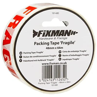 Abbildung von FIXMAN 191480 Paketband mit Aufdruck „Fragile“ 48 mm x 66 m