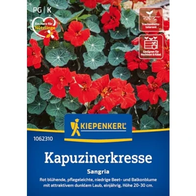 Abbildung von Kiepenkerl Kapuzinerkressesamen Sangria 1062310 rot blühende und pflegeleichte Beet Balkonblume mit dunklem Laub Wildblumensamen, Blumenwiese