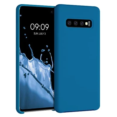 Abbildung von kwmobile Hülle kompatibel mit Samsung Galaxy S10 Plus / S10+ Silikon Handy Case Handyhülle weiche Oberfläche kabelloses Laden Karibikblau