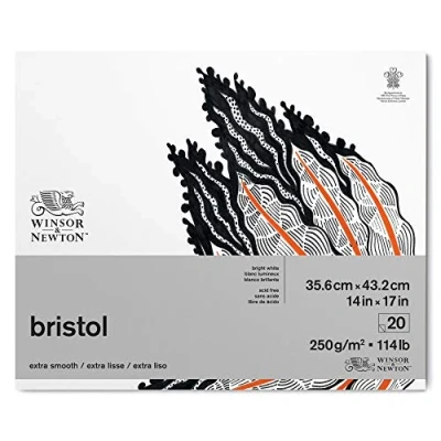 Abbildung von Winsor &amp; Newton 6661550 Bristol Zeichenpapier im Block 20 Blatt 35,6 x 43,2cm, 250g/m², kopfgeleimt, strahlend weißes Papier für Zeichnungen mit technischen Stiften, Finelinern, Tusche, Markern