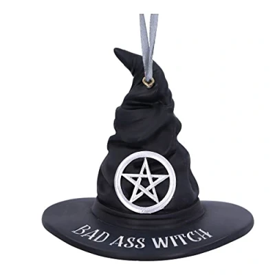 Abbildung von Nemesis Now Bad Ass Hexenhut Hängende Ornament 9cm, Harz, schwarz, Hängedekoration, Halloween, in feinstem Harz gegossen, fachmännisch handbemalt