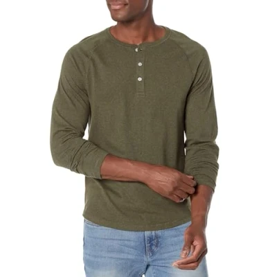 Abbildung von Amazon Essentials Herren Langärmeliges Henley Shirt, Schmale Passform, Olivenheide, XL