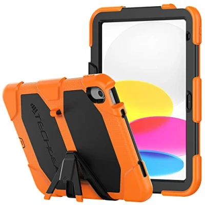 Abbildung von TECHGEAR G Shock Kompatibel mit Apple iPad 10. Generation 2022 hülle (10.9 Zoll) Robuste Schutzhülle Stoßfester, Eingebauter schutzfolie Ständer, Schule Kinder Bauunternehmer Orange