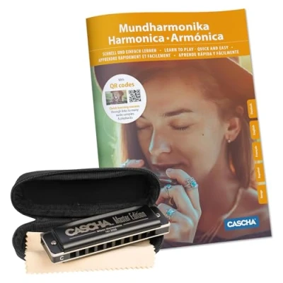 Abbildung von CASCHA HH 1630 DE Mundharmonika Lern Set inklusive hochwertiger Harmonika in C Dur diatonisch, Einsteiger Schule, Case und Pflegetuch, ideal für Anfänger Erwachsene