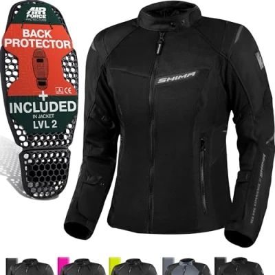Abbildung von SHIMA RUSH Motorrad Jacke Damen mit Protektoren Mesh AIRFORCE Rückenprotektor Sommer Luftig Motorradjacke Wasserdicht Motorradkombi Motorradhose Touren (Schwarz, Frauen, Textilejacke, Größe XL)