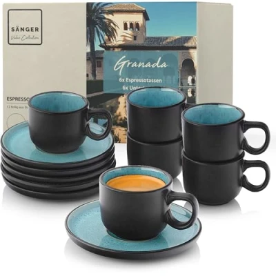 Abbildung von SÄNGER Espressotasse Set Granada 12 tlg., Steingut, 80 ml, Handmade, Blau, Erweiterbar, VALUE COLLECTION