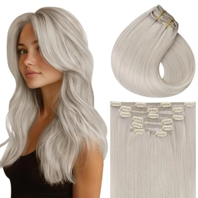 Abbildung von Vivien Extensions Clip in Echthaar Remy Platinblond Haarverlängerung Blond #60 35cm 120g/7pcs Voller Kopf