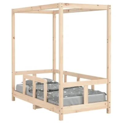 Abbildung von vidaXL Kinderbett, Kinder Bettgestell mit robusten Latten, Himmelbett für Kleinkinder zwischen 18 Monaten und 4 Jahren, Einzelbett Holzbett, Massivholz Kiefer
