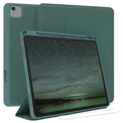 Abbildung von EAZY Case Schutzhülle mit Stifthalter für iPad Air 6 (12,9 Zoll) 12,9 Zoll Hülle Stifthalterung Tablet Cover Touchpen Smartcase aufstellbar Klappcase Auto Sleep Wake Up Etui Nacht Grün