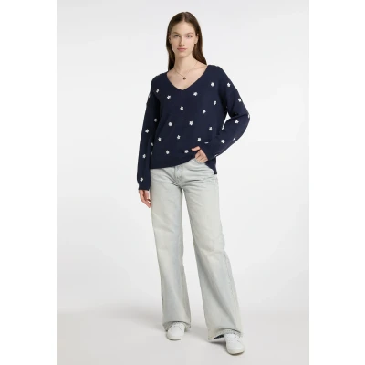 Abbildung von DREIMASTER Vintage Strickpullover für Damen M/L / Marine 52% Polyacryl 28% Polyamid 20% Polyester