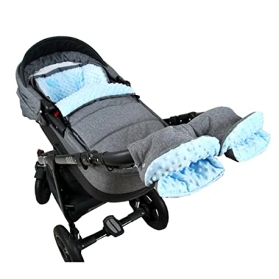 Abbildung von BABYLUX Fußsack MINKY Kinderwagen Buggy Fleece Babyschale Thermo / Muff Handmuff, Grau + Blau 3tlg