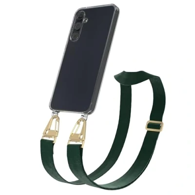 Abbildung von EAZY CASE Hülle mit Band kompatibel Samsung Galaxy A55 Handyhülle Umhängeband für Silikonhülle Transparent Schutzhülle Handykette zum Umhängen Handykordel Smartphone in Grün Gold