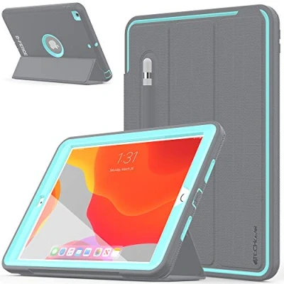 Abbildung von TECHGEAR D Fence Schutzhülle Designed für iPad 10.2 2021/2020/2019 [9. 8. 7. Generation] Hülle, Schlagfester, Robuster Schutzanzug Rüstung Smart Fall, Kinder Schulen Builders Workman HellBlau