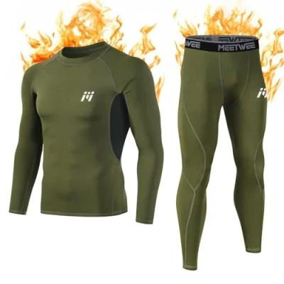 Abbildung von MEETWEE Thermounterwäsche Funktionsunterwäsche Herren, Skiunterwäsche Winter Suit Atmungsaktiv Lange Thermo Unterwäsche Set Thermowäsche Unterhemd + Unterhose Grün XL