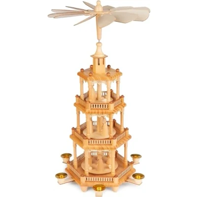 Abbildung von BRUBAKER Weihnachtspyramide aus Holz 55 cm große Holzpyramide für Weihnachten drehbare Tischpyramide mit weihnachtlichen Holzfiguren Handbemalt Weihnachtsdeko Braun Natur