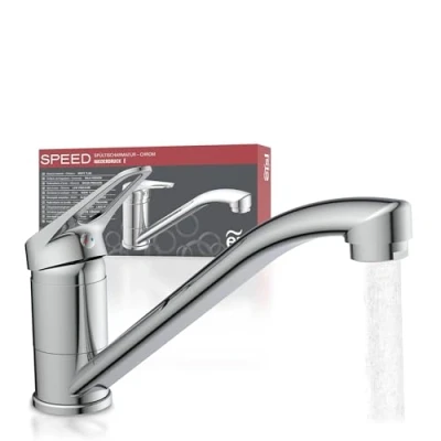 Abbildung von EISL Spültischarmatur Niederdruck SPEED, 360 schwenkbarer Wasserhahn Küche, Küchenarmatur für Doppelspülbecken, Einhebelmischer Chrom, NI182SCR LP