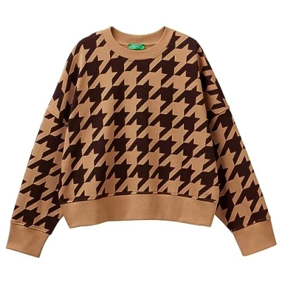 Abbildung von United Colors of Benetton Damen Trikot G/C M/L 3vhsd104o Sweatshirt, Pied De Poule Braun und Beige 67f, XS