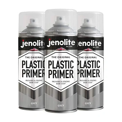 Abbildung von JENOLITE Kunststoff Grundierungs Sprühfarbe, grau, hochwertige Grundierung, fördert die Haftung, Grundierungsspray für Automotive, Gartenmöbel, Modelle und andere harte Kunststoffe, 3 x 400