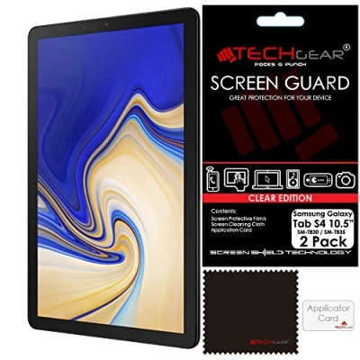 Abbildung von TECHGEAR [2 Stück Displayschutz für Samsung Galaxy Tab S4 (10,5 zoll) Ultra Klare Schutzfolie (SM T830 / SM T835) mit Reinigungstuch + Applikationskarte