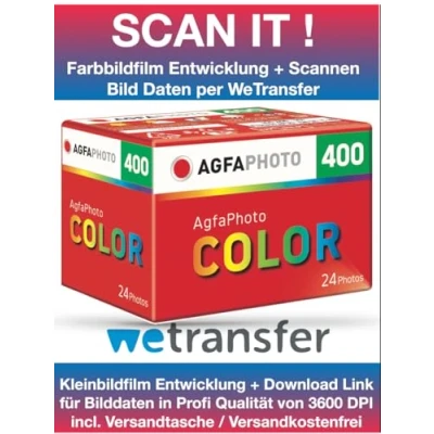 Abbildung von AgfaPhoto Color Kleinbildfilm 400 ASA 24 Bilder mit Scann Entwicklung Daten per WE Transfer Worldwide Shipping