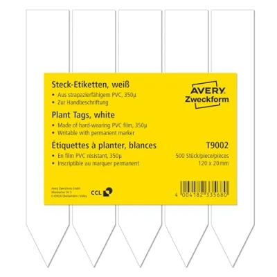 Abbildung von AVERY Zweckform T9002 wetterfeste Steckschilder 500 Stück (120x20mm, beidseitig beschriftbare Pflanzenschilder, reißfest, strapazierfähig, Gartenschilder, Pflanzenbeschilderung), Folie, weiß