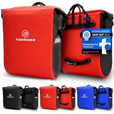 Abbildung von Forrider 2er Set Fahrradtaschen für Gepäckträger Wasserdicht Reflektierend Gepäckträgertaschen 50L Sattel Tasche fürs Fahrrad zum Einkaufen